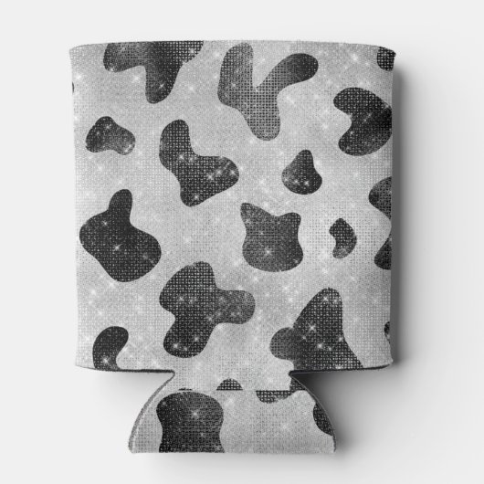 Glamoureus zwarte sparkly Glitter-Koe Afdrukken Blikjeskoeler (Achterkant)