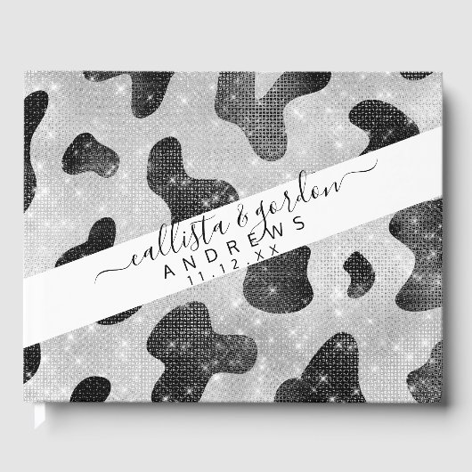 Glamoureus zwarte sparkly Glitter-Koe Afdrukken Gastenboek (Voorkant)