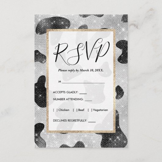 Glamoureus zwarte sparkly Glitter-Koe Afdrukken Informatiekaartje (Voorkant)