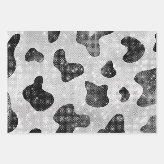 Glamoureus zwarte sparkly Glitter-Koe Afdrukken Inpakpapier Vel (Voorkant 2)