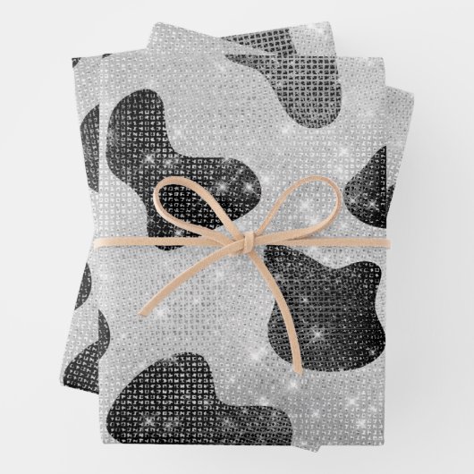 Glamoureus zwarte sparkly Glitter-Koe Afdrukken Inpakpapier Vel (In situ)