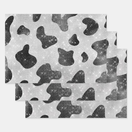 Glamoureus zwarte sparkly Glitter-Koe Afdrukken Inpakpapier Vel (Set)