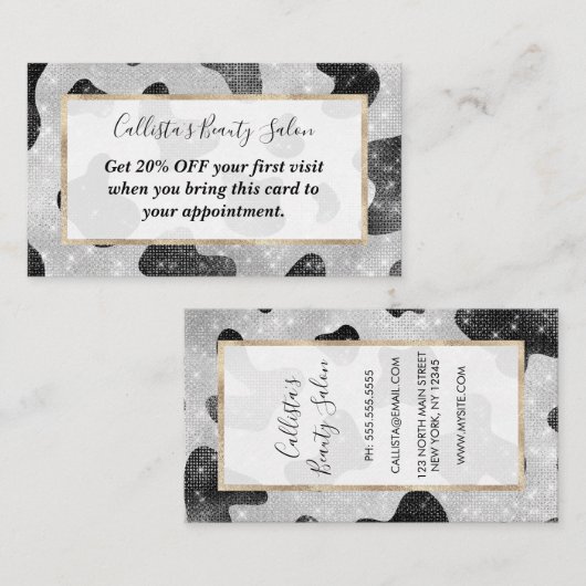 Glamoureus zwarte sparkly Glitter-Koe Afdrukken Kortingskaartje (Voorkant / Achterkant)