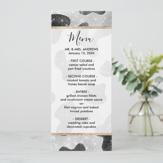 Glamoureus zwarte sparkly Glitter-Koe Afdrukken Menu (Staand voorkant)