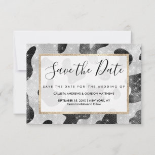 Glamoureus zwarte sparkly Glitter-Koe Afdrukken Save The Date