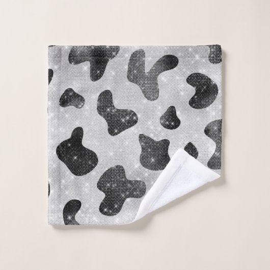 Glamoureus zwarte sparkly Glitter-Koe Afdrukken Washandje (Wasdoekje)