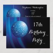 Glamoureuze 17e verjaardag Blue Party Disco Ball Kaart (Voorkant / Achterkant)