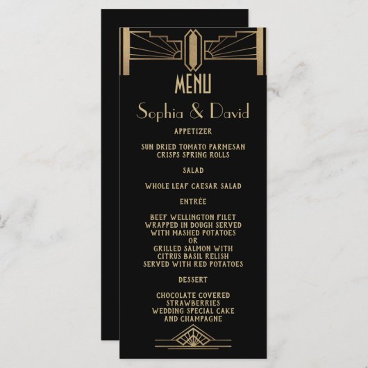 Glamoureuze 1920 Great Gatsby Art Deco Trouwmenu Menu (Voorkant / Achterkant)