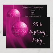 Glamoureuze 25e verjaardag Hot Pink Party Disco Ba Kaart (Voorkant / Achterkant)