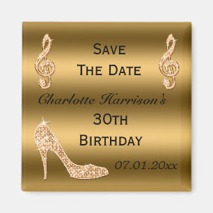 Glamoureuze 30e Save The Date Gold Stiletto Magneet