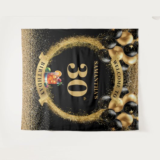 Glamoureuze 30e verjaardag Whiskey Black Gold Disp Wandkleed (Voorkant (horizontaal))