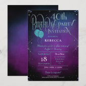 Glamoureuze 40e verjaardag  script Paarse partij Kaart (Voorkant / Achterkant)