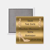 Glamoureuze 50e Save The Date Gold Stiletto Magneet (Voorkant / Achterkant)