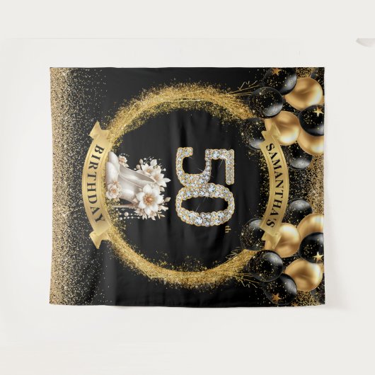 Glamoureuze 50e Verjaardag Banner Diamond Hoge Hak Wandkleed (Voorkant (horizontaal))