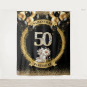 Glamoureuze 50e Verjaardag Banner Diamond Hoge Hak Wandkleed (Voorkant)