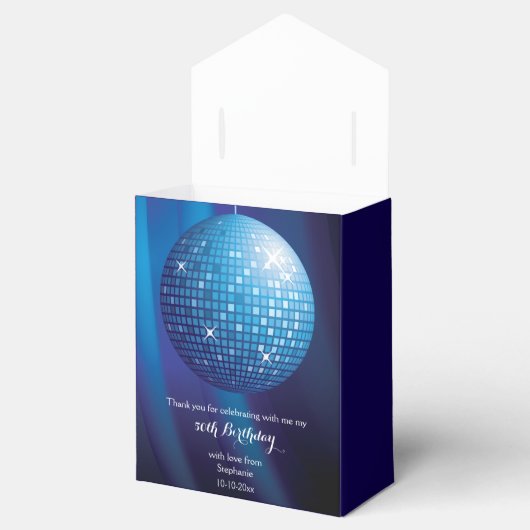 Glamoureuze 50e verjaardag Blue Party Discobal Bedankdoosjes (Geopend)