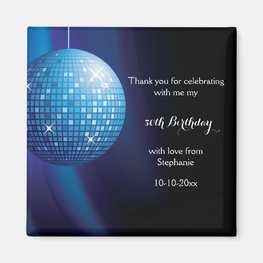 Glamoureuze 50e verjaardag Blue Party Discobal Magneet (Voorkant)