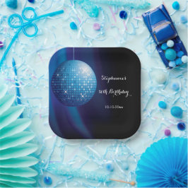 Glamoureuze 50e verjaardag Blue Party Discobal Papieren Bordje