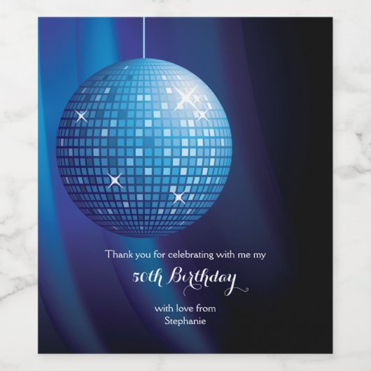 Glamoureuze 50e verjaardag Blue Party Discobal Wijn Etiket (Enkel label)