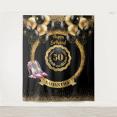 Glamoureuze 50e Verjaardag Roos Gouden Hoge Hakken Wandkleed (Voorkant)