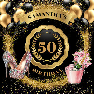 Glamoureuze 50e verjaardag servetten gouden ballon