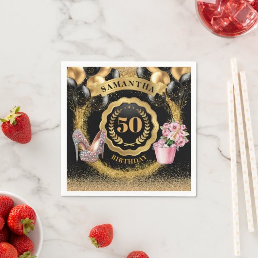 Glamoureuze 50e verjaardag servetten gouden ballon (Insitu)