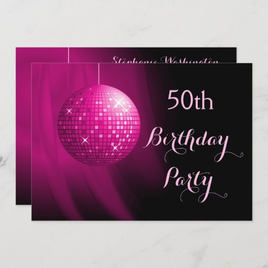 Glamoureuze 50ste verjaardag Hot Pink Party Disco  Kaart (Voorkant / Achterkant)