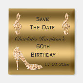 Glamoureuze 60th Save The Date Gold Stiletto Magneet (Voorkant)