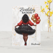 Glamoureuze Afrikaanse Amerikaanse Vrouw Rode Verj Kaart (Gele Bloem)