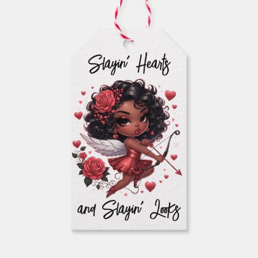 Glamoureuze Afro-Amerikaanse Cupid Cadeaulabel (Achterkant)