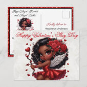 Glamoureuze Afro-Amerikaanse Cupido Valentijnsdag Briefkaart (Voorkant / Achterkant)