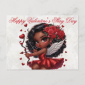 Glamoureuze Afro-Amerikaanse Cupido Valentijnsdag Briefkaart (Voorkant)
