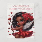 Glamoureuze Afro-Amerikaanse Cupido Valentijnsdag Informatiekaartje (Voorkant)