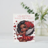 Glamoureuze Afro-Amerikaanse Cupido Valentijnsdag Informatiekaartje (Staand voorkant)