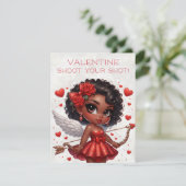 Glamoureuze Afro-Amerikaanse Cupido Valentijnsdag Informatiekaartje (Staand voorkant)