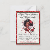 Glamoureuze Afro-Amerikaanse Cupido Valentijnsdag Notitiekaartje (Achterkant)