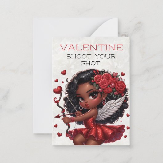 Glamoureuze Afro-Amerikaanse Cupido Valentijnsdag Notitiekaartje (Voorkant)