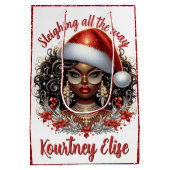 Glamoureuze Afro-Amerikaanse kerstvrouw Medium Cadeauzakje (Achterkant)