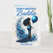 Glamoureuze Afro-Amerikaanse Vrouw Blauwe Verjaard Kaart (Achterkant)