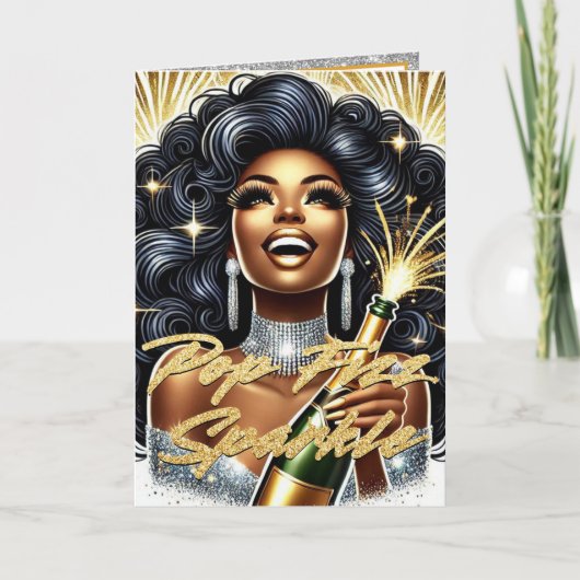 Glamoureuze Afro-Amerikaanse vrouw Nieuwjaar Kaart (Voorkant)