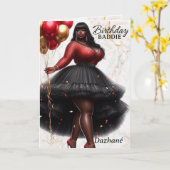 Glamoureuze Afro-Amerikaanse vrouw roze verjaardag Kaart (Gele Bloem)