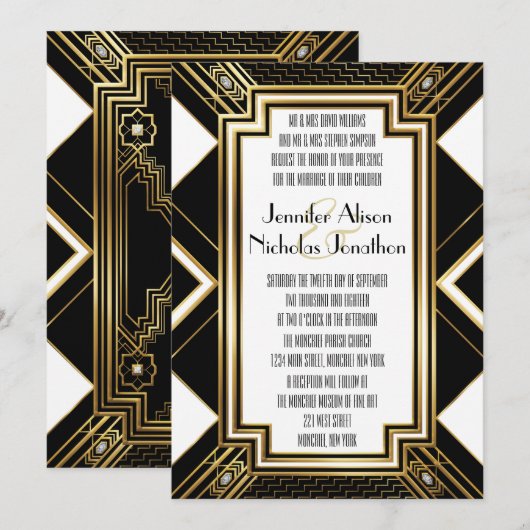 Glamoureuze Art Deco geometrische bruiloft uitnodi Kaart (Voorkant / Achterkant)