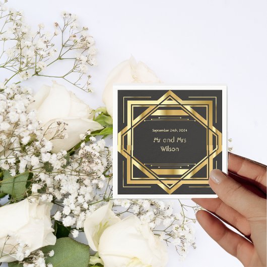 Glamoureuze Art Deco Gold op zwart  diner Servet