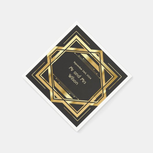 Glamoureuze Art Deco Gold op zwart  diner Servet (Hoek)