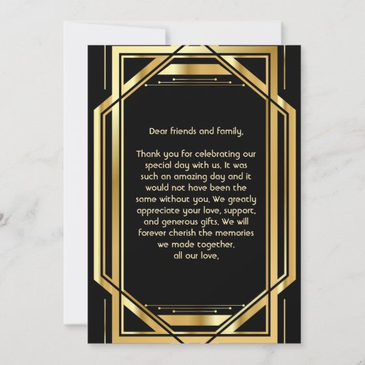 Glamoureuze Art Deco Goud Zwart  Bedankt Kaart (Achterkant)