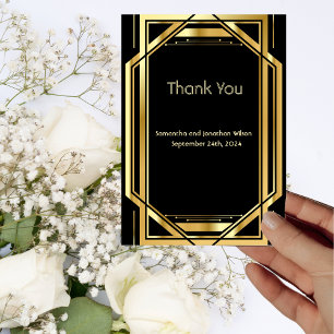 Glamoureuze Art Deco Goud Zwart  Bedankt Kaart