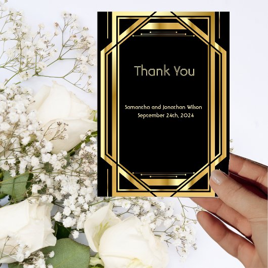 Glamoureuze Art Deco Goud Zwart Bedankt Kaart