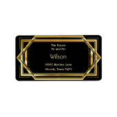 Glamoureuze Art Deco Gouden Zwart Trouwadres Etiket (Voorkant)