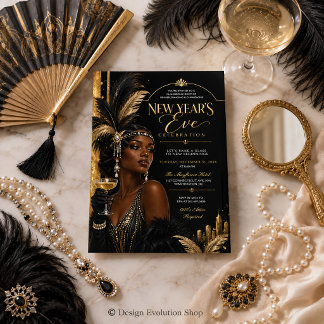 Glamoureuze Art Deco Nieuwjaarsfeest Uitnodiging