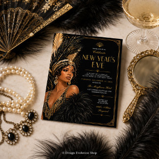 Glamoureuze Art Deco Nieuwjaarsfeest Uitnodiging